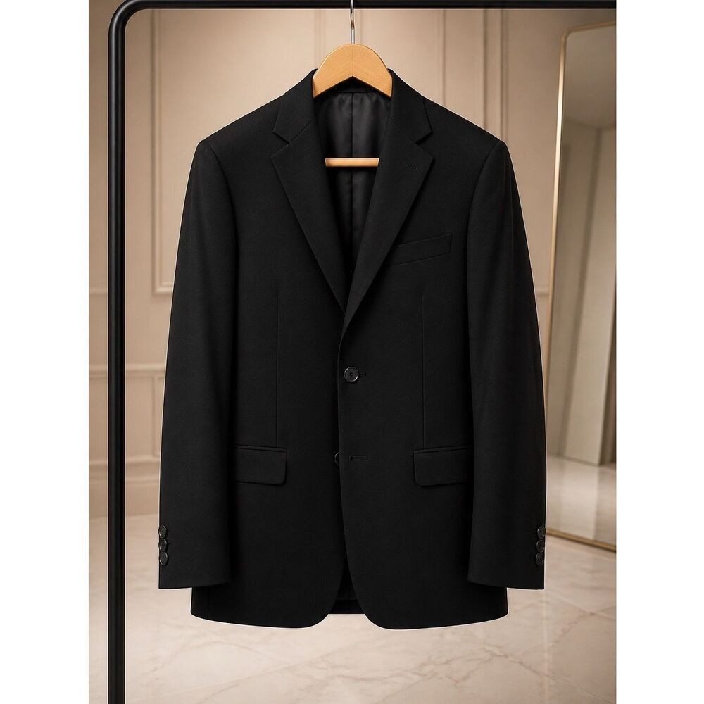 100% BLACK WOOL 2 BUTTON BLAZER by M&S Size 44L